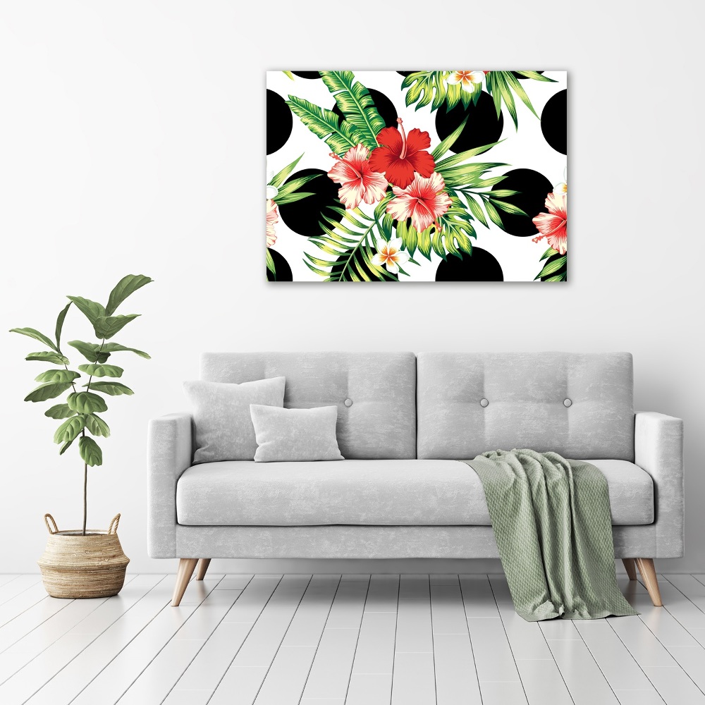 Tableau photo sur toile Fleurs hawaïennes points noirs