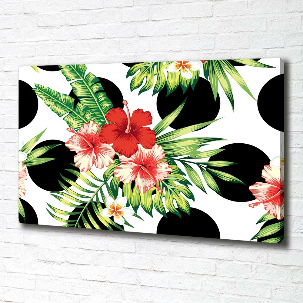 Tableau photo sur toile Fleurs hawaïennes points noirs