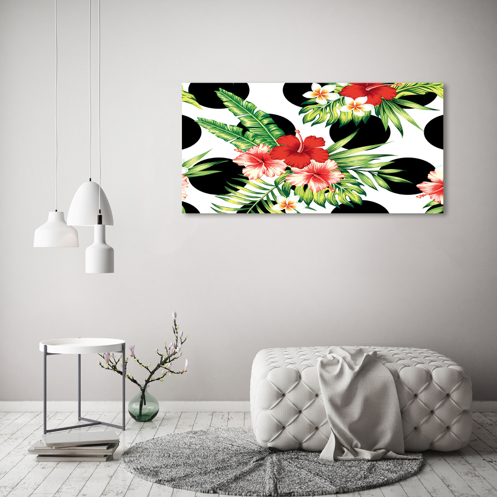 Tableau photo sur toile Fleurs hawaïennes points noirs