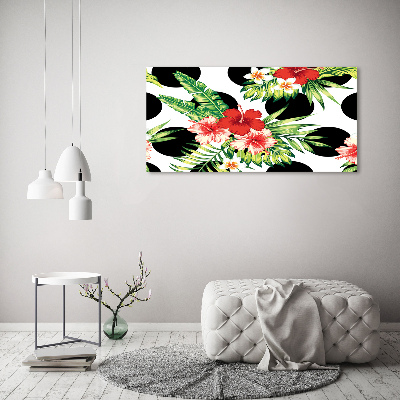 Tableau photo sur toile Fleurs hawaïennes points noirs