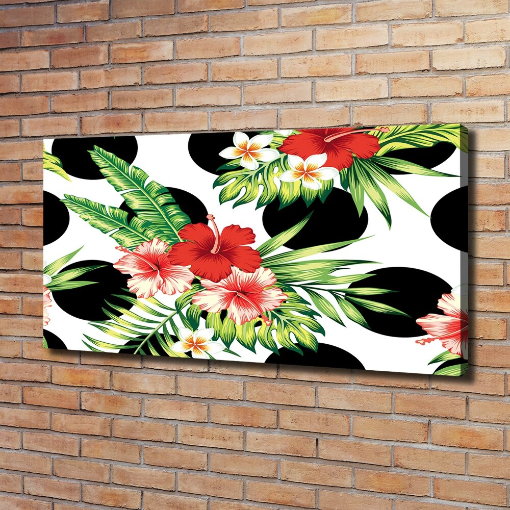 Tableau photo sur toile Fleurs hawaïennes points noirs