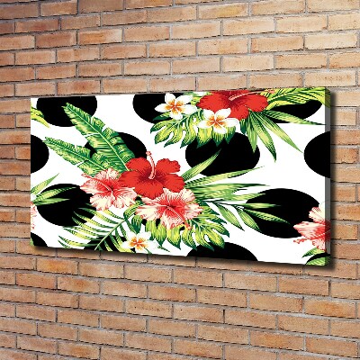 Tableau photo sur toile Fleurs hawaïennes points noirs