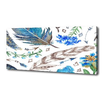 Tableau toile imprimée Plumes et fleurs