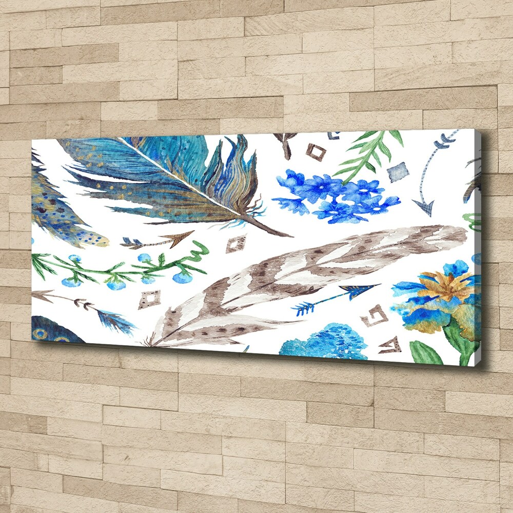 Tableau toile imprimée Plumes et fleurs