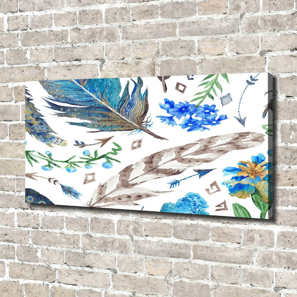 Tableau toile imprimée Plumes et fleurs