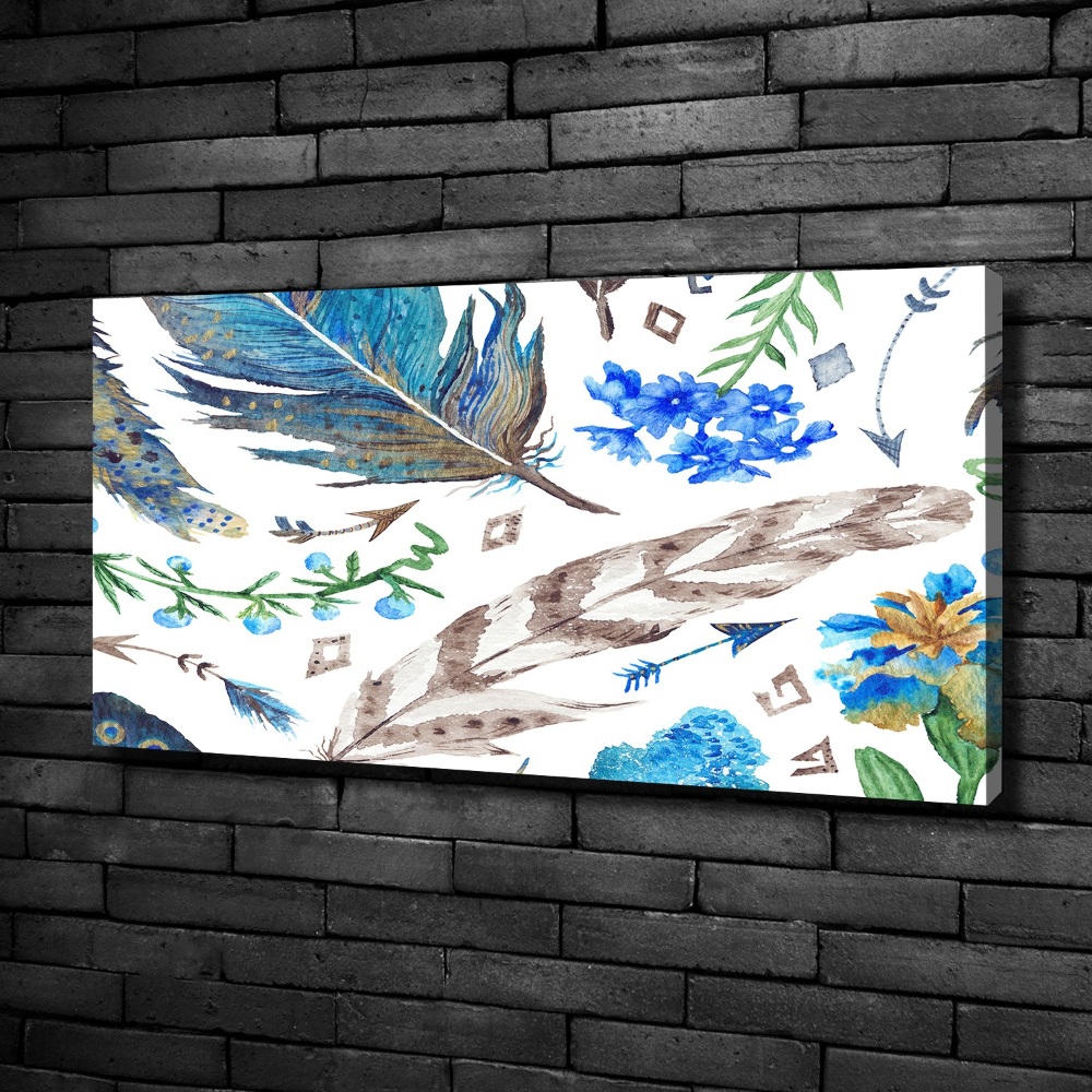 Tableau toile imprimée Plumes et fleurs