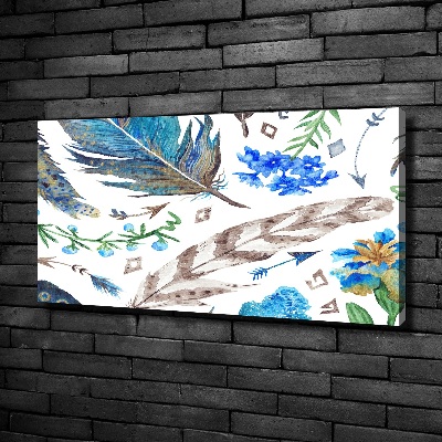 Tableau toile imprimée Plumes et fleurs