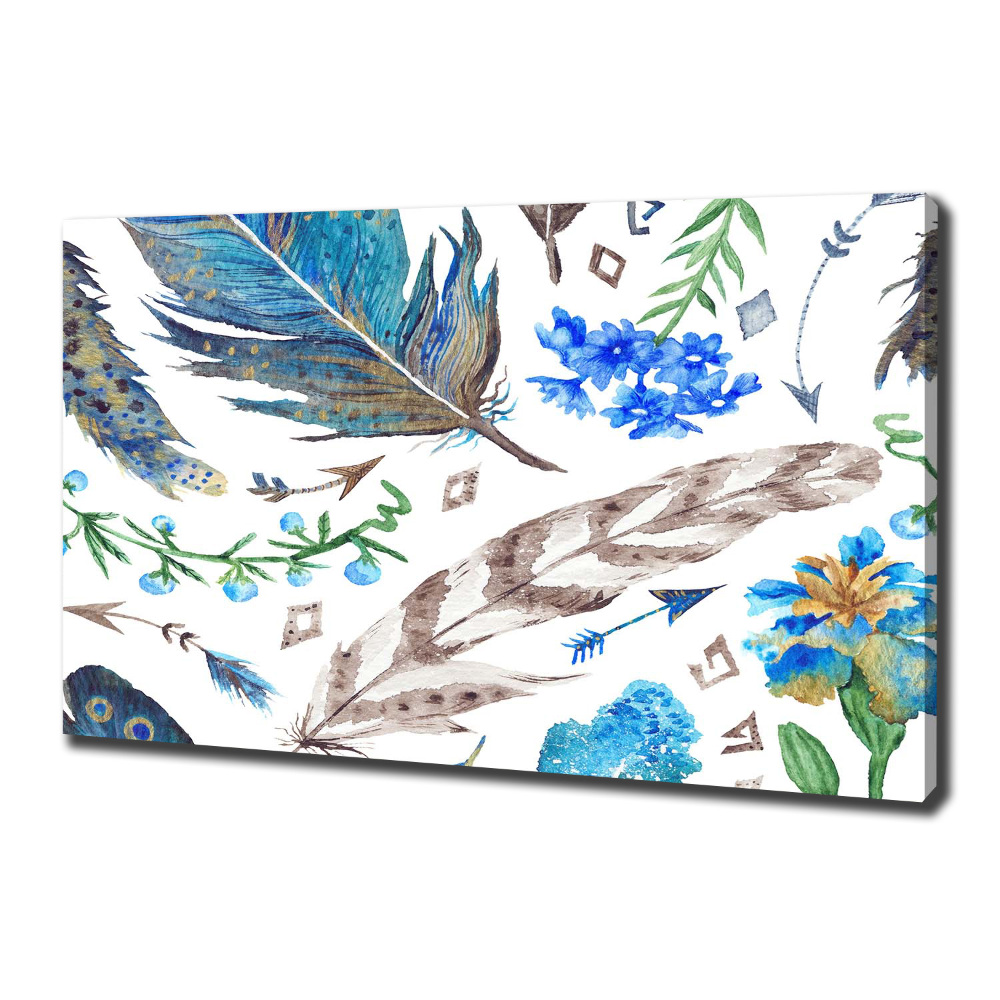 Tableau toile imprimée Plumes et fleurs