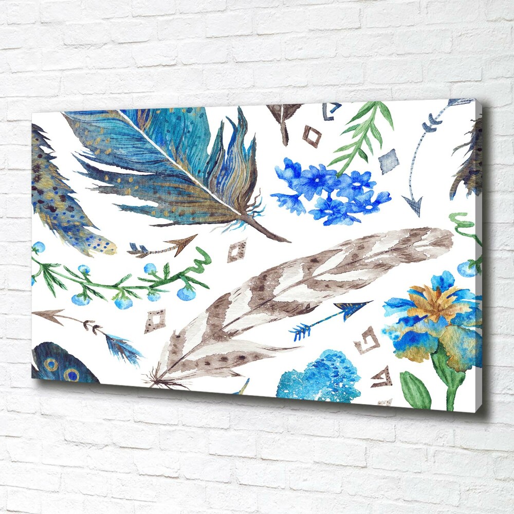 Tableau toile imprimée Plumes et fleurs