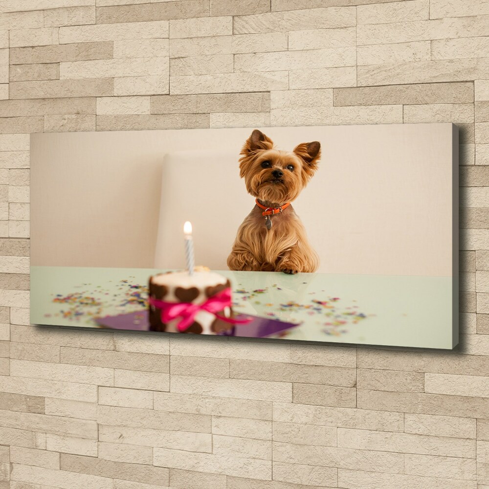 Tableau mural sur toile Chien avec un gâteau