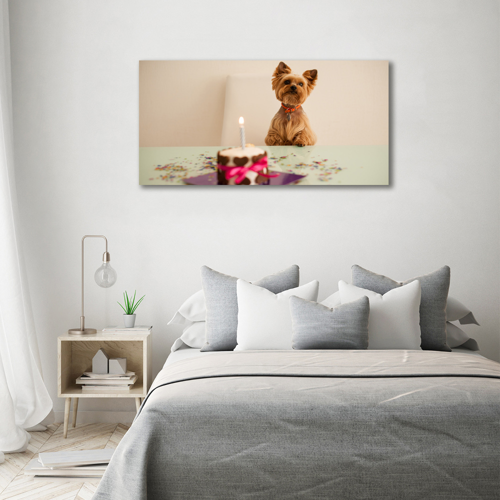 Tableau mural sur toile Chien avec un gâteau