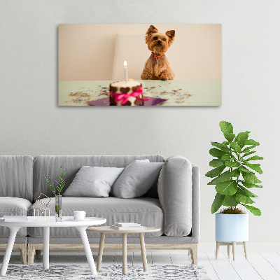 Tableau mural sur toile Chien avec un gâteau