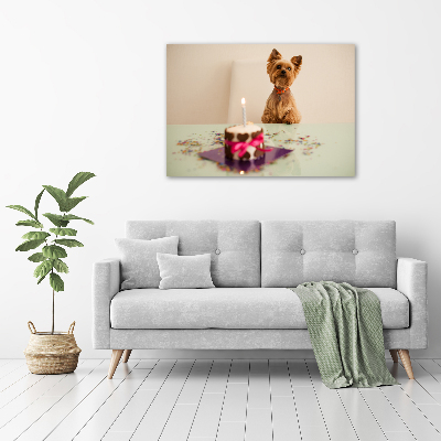 Tableau mural sur toile Chien avec un gâteau