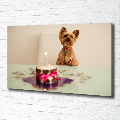 Tableau mural sur toile Chien avec un gâteau