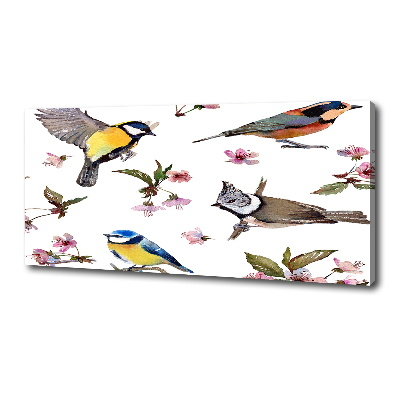 Tableau imprimé sur toile Oiseaux et fleurs de cerisier