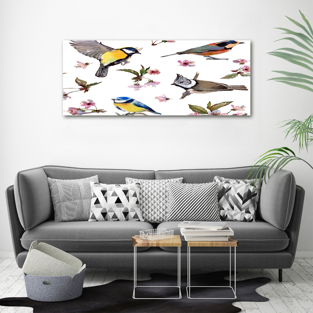 Tableau imprimé sur toile Oiseaux et fleurs de cerisier