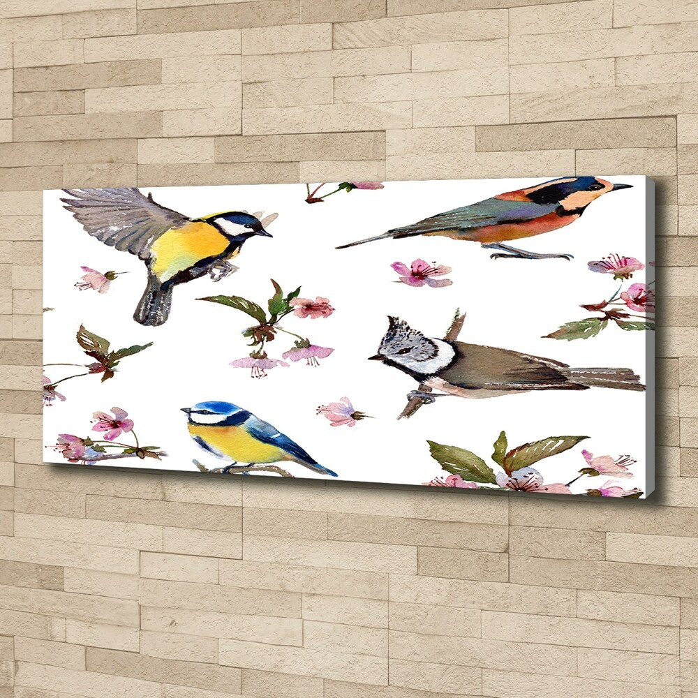 Tableau imprimé sur toile Oiseaux et fleurs de cerisier