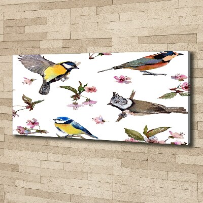 Tableau imprimé sur toile Oiseaux et fleurs de cerisier