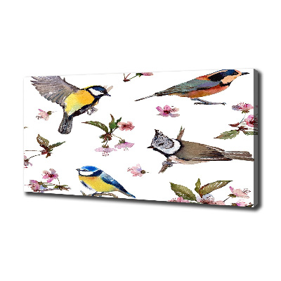 Tableau imprimé sur toile Oiseaux et fleurs de cerisier