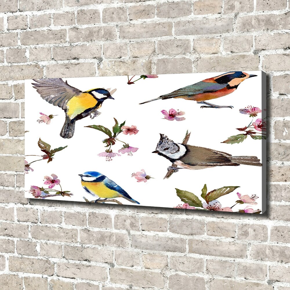 Tableau imprimé sur toile Oiseaux et fleurs de cerisier