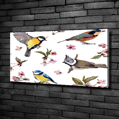 Tableau imprimé sur toile Oiseaux et fleurs de cerisier