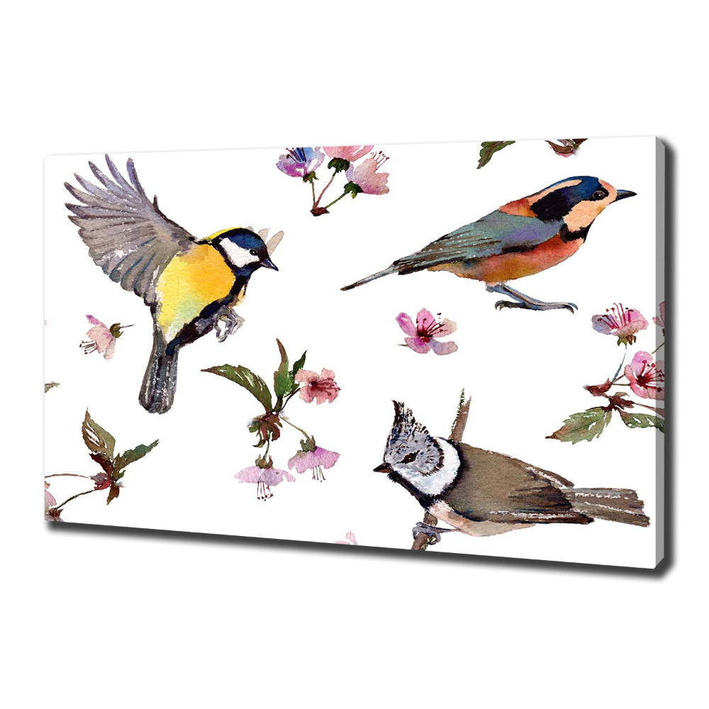 Tableau imprimé sur toile Oiseaux et fleurs de cerisier