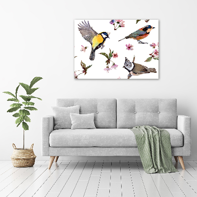 Tableau imprimé sur toile Oiseaux et fleurs de cerisier