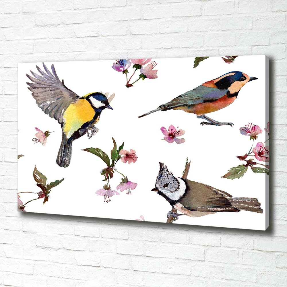 Tableau imprimé sur toile Oiseaux et fleurs de cerisier