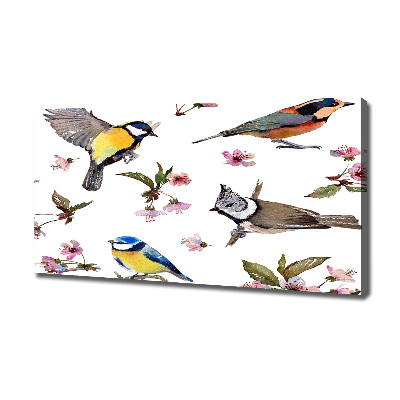 Tableau imprimé sur toile Oiseaux et fleurs de cerisier