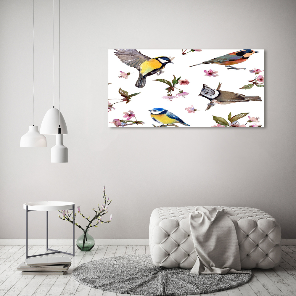 Tableau imprimé sur toile Oiseaux et fleurs de cerisier