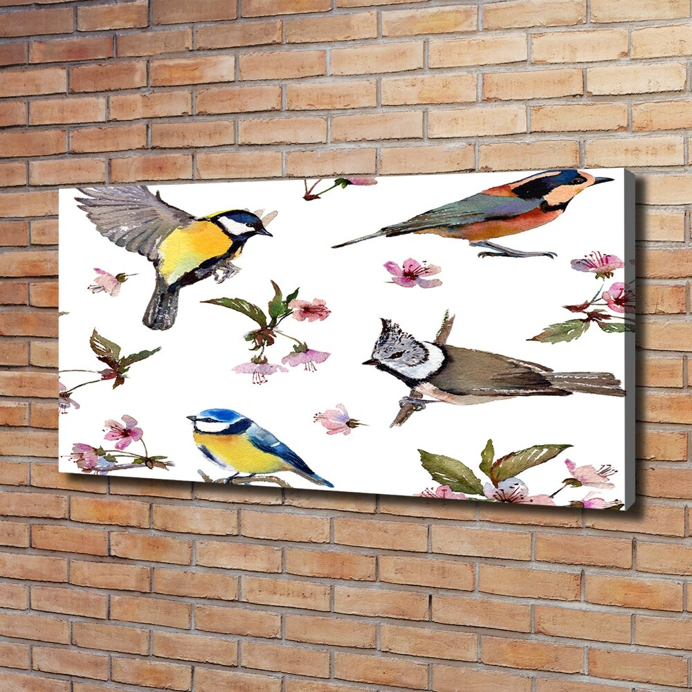 Tableau imprimé sur toile Oiseaux et fleurs de cerisier