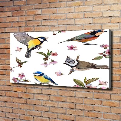 Tableau imprimé sur toile Oiseaux et fleurs de cerisier