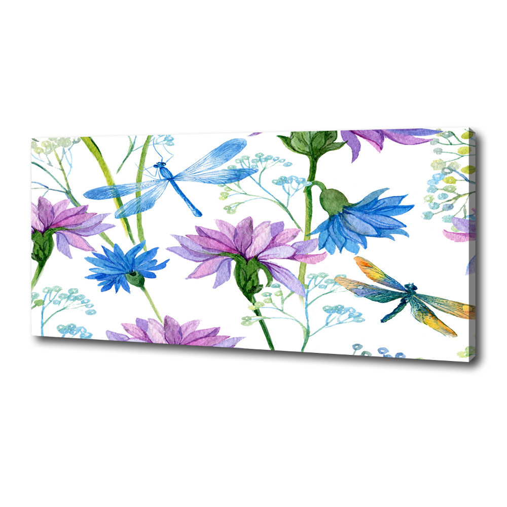 Tableau photo sur toile Fleurs et libellules