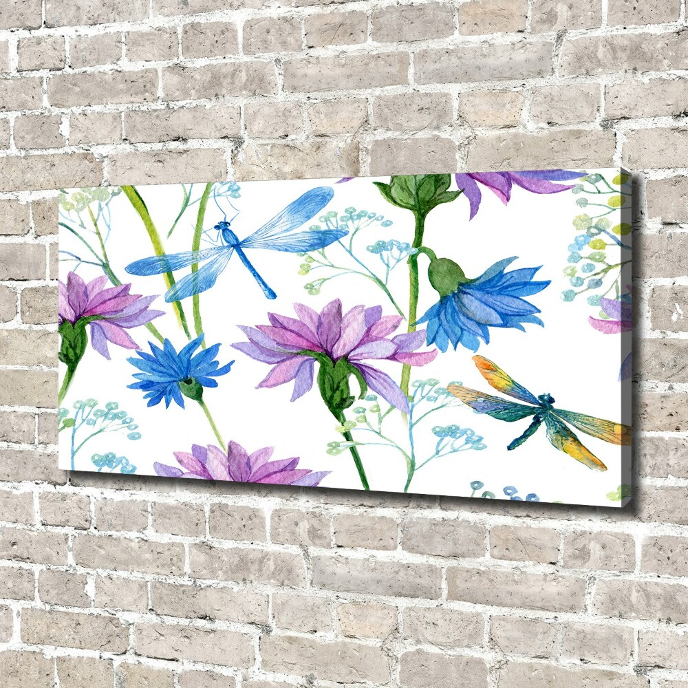 Tableau photo sur toile Fleurs et libellules