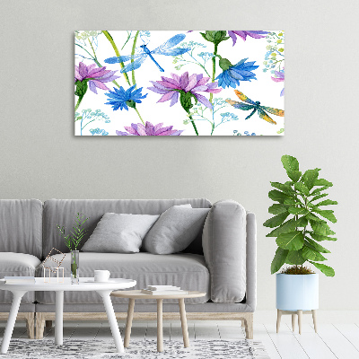 Tableau photo sur toile Fleurs et libellules