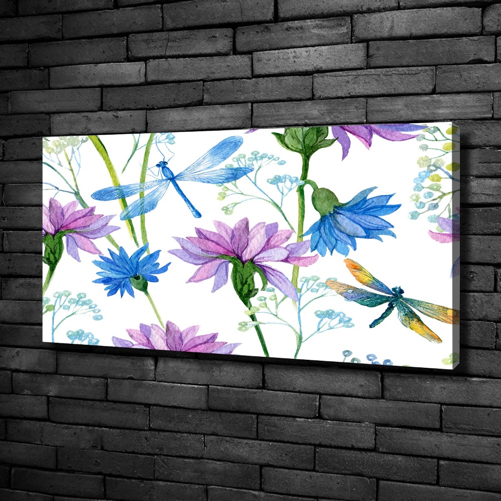 Tableau photo sur toile Fleurs et libellules