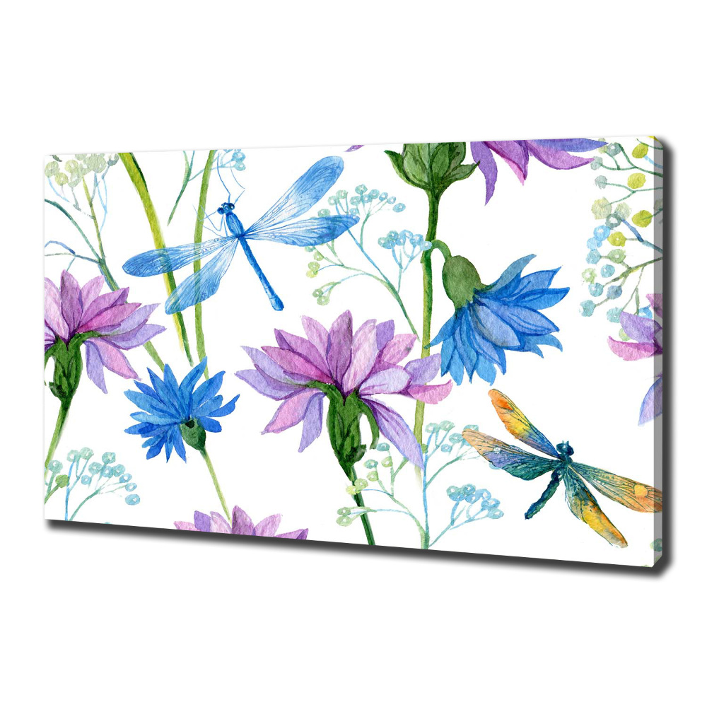 Tableau photo sur toile Fleurs et libellules