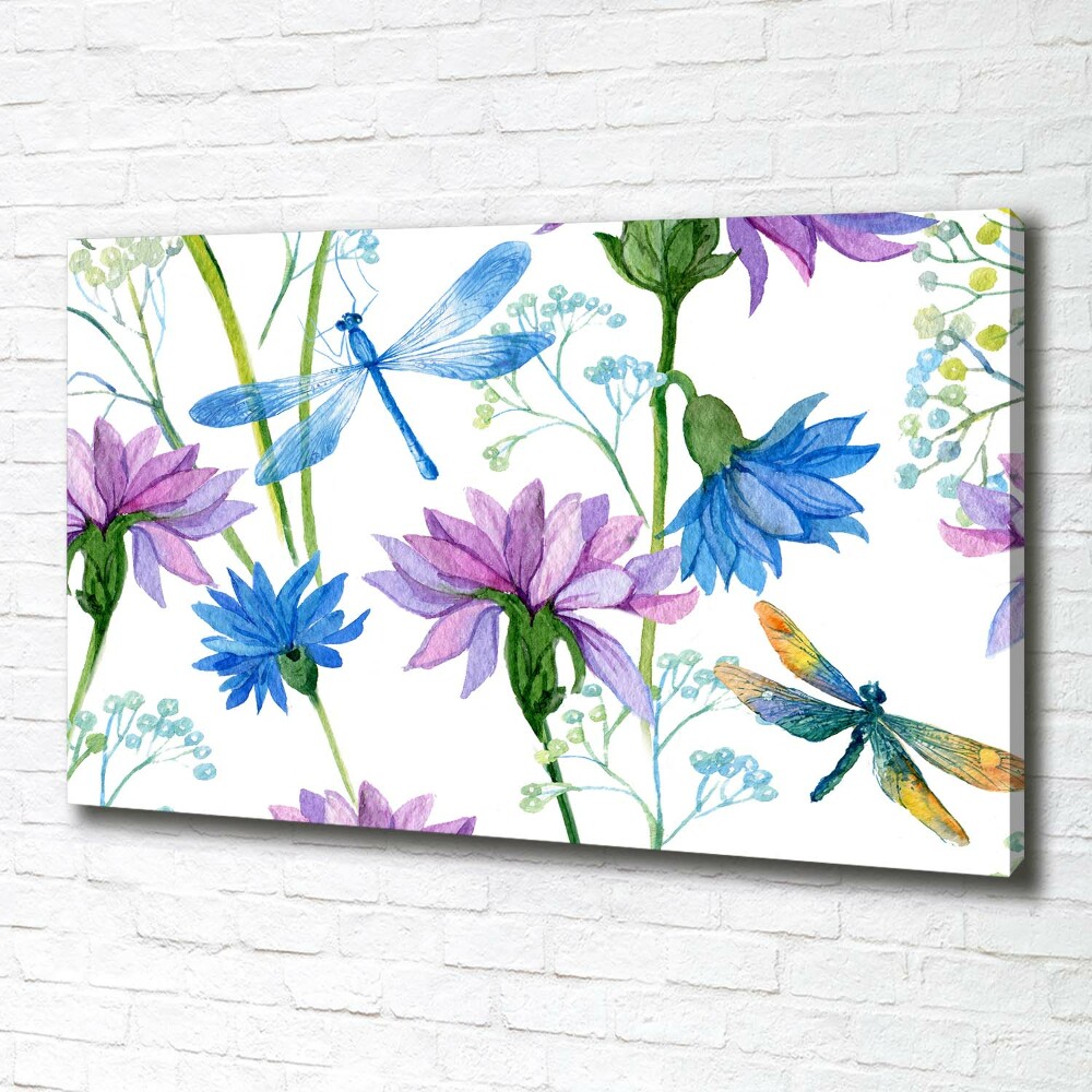 Tableau photo sur toile Fleurs et libellules