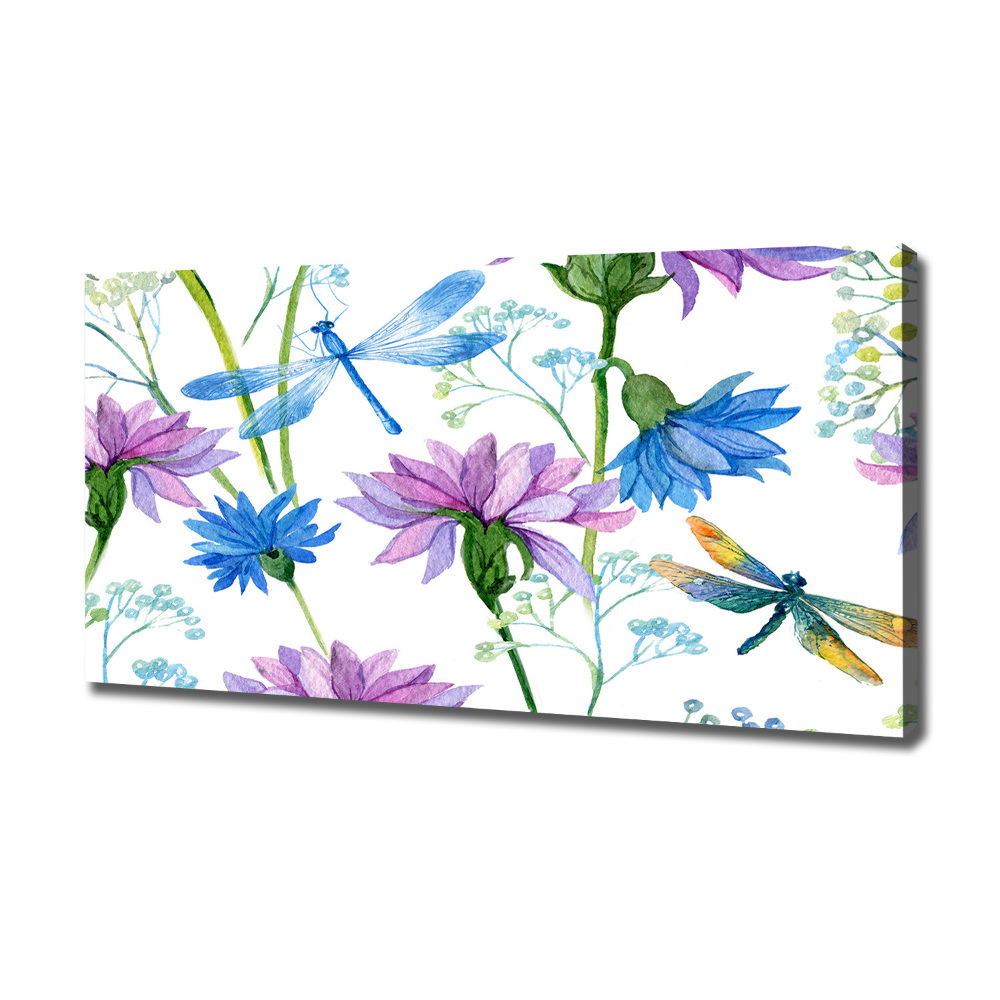 Tableau photo sur toile Fleurs et libellules