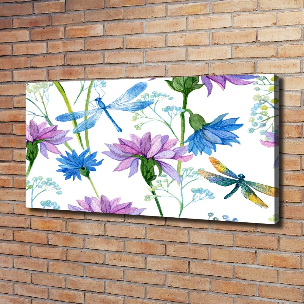 Tableau photo sur toile Fleurs et libellules