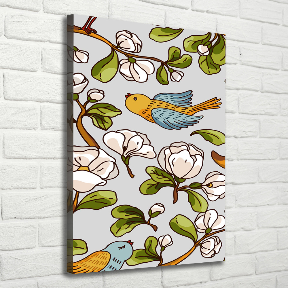 Tableau photo sur toile Oiseaux et fleurs