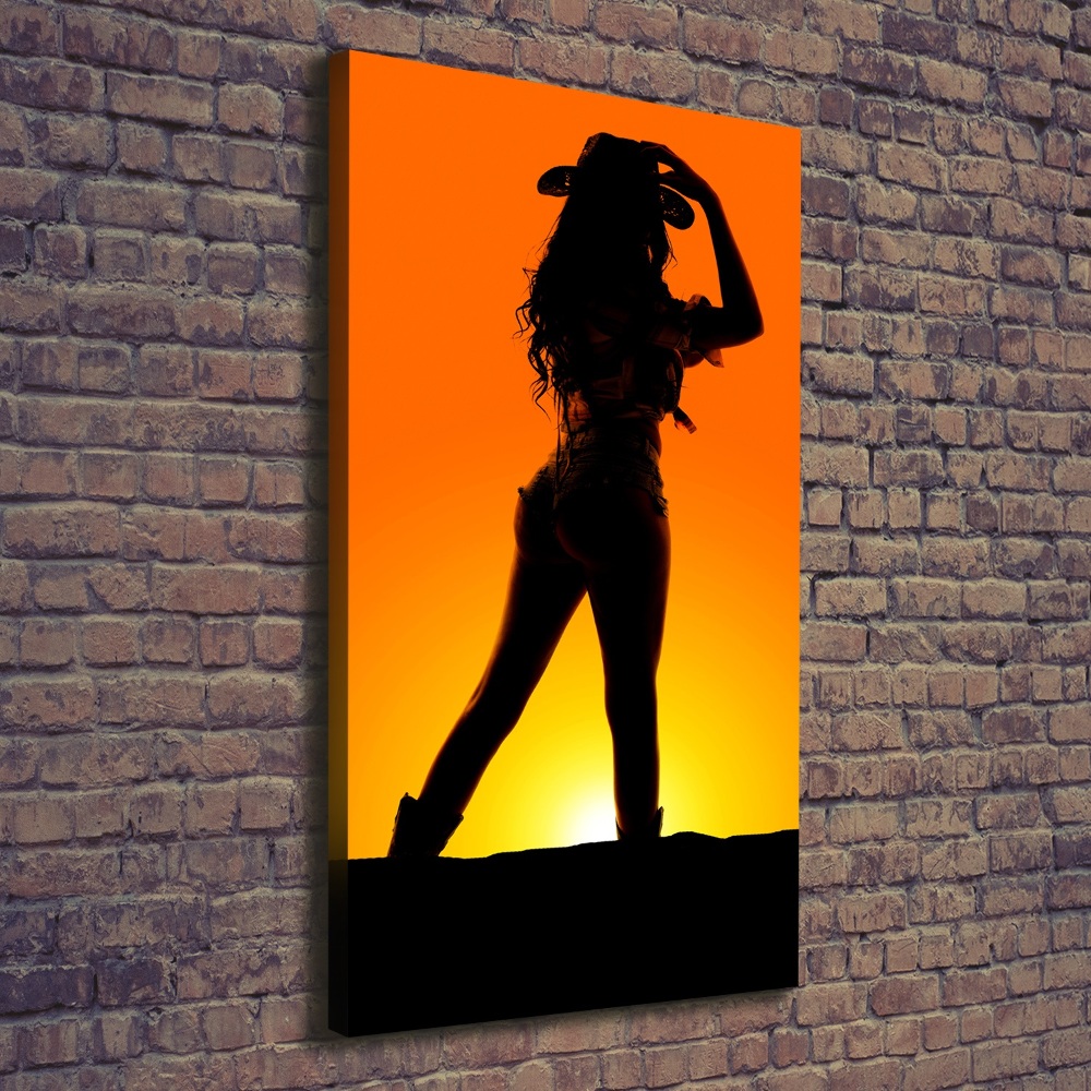 Tableau toile imprimée Silhouette d'une cow-girl