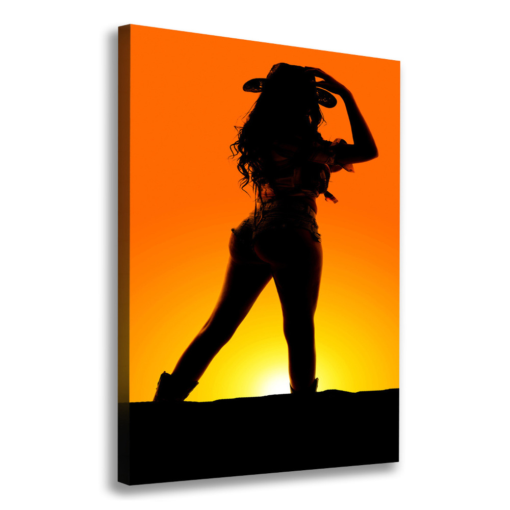 Tableau toile imprimée Silhouette d'une cow-girl