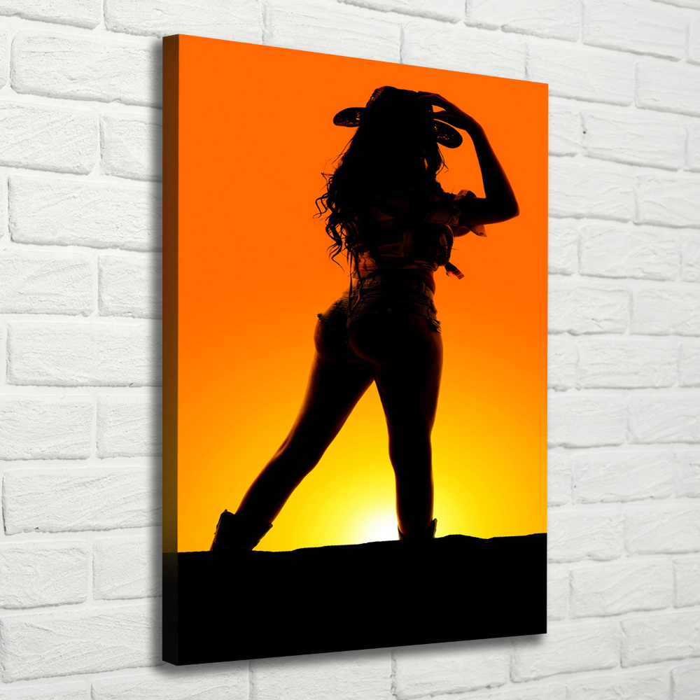 Tableau toile imprimée Silhouette d'une cow-girl