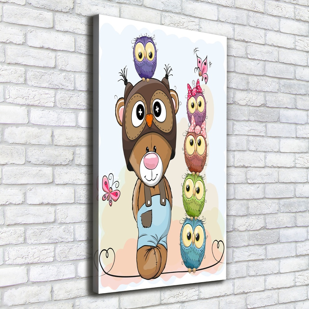 Tableau photo sur toile Ours en peluche et hiboux