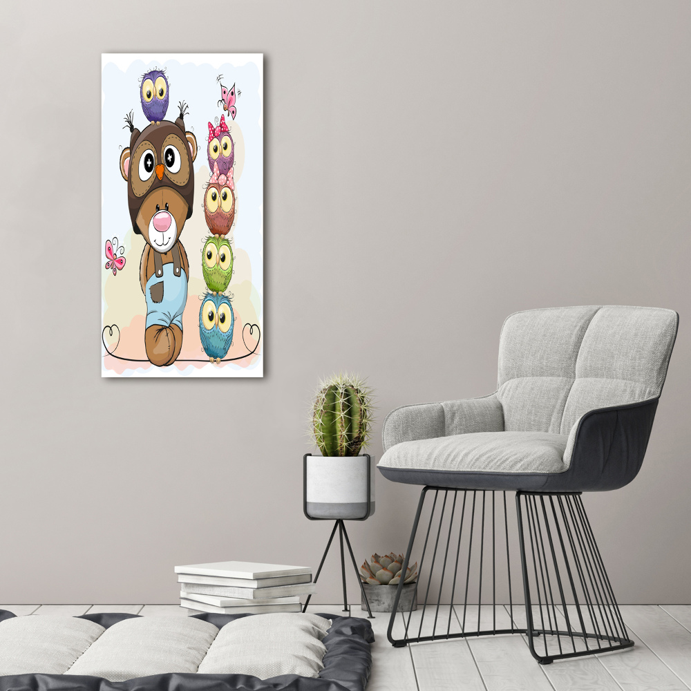 Tableau photo sur toile Ours en peluche et hiboux