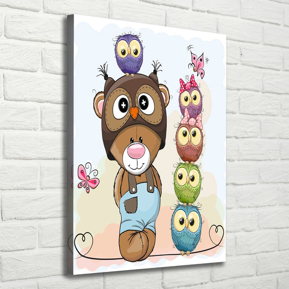 Tableau photo sur toile Ours en peluche et hiboux