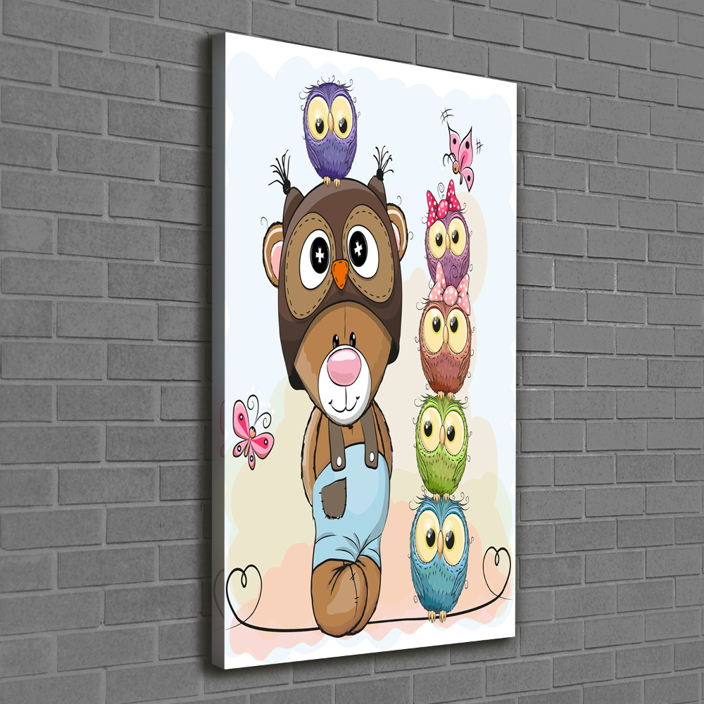 Tableau photo sur toile Ours en peluche et hiboux