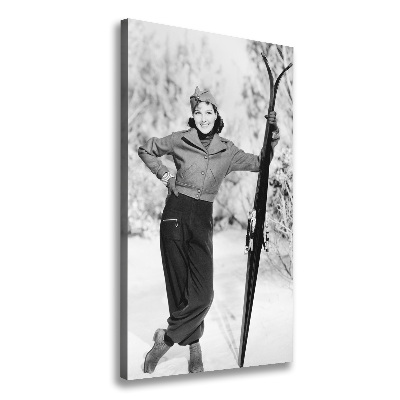 Tableau sur toile Femme avec des skis