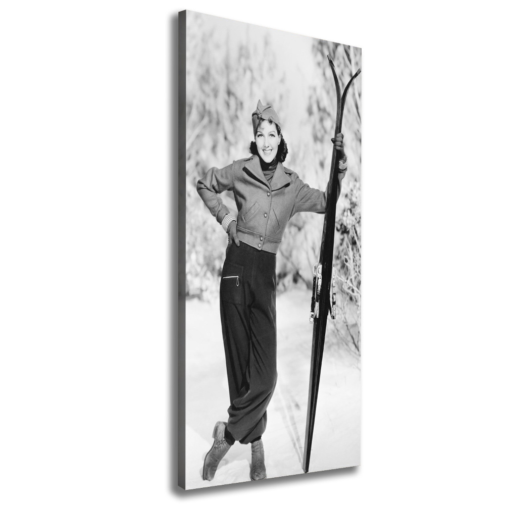 Tableau sur toile Femme avec des skis